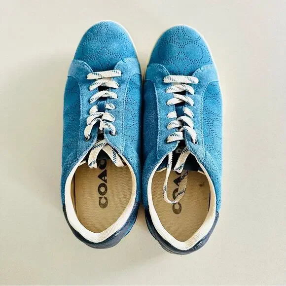 COACH Cobalt Blue White Perforated Logo Suede Clip C Mens Low Top Sneakers 8.5 - Picture 13 of 15
